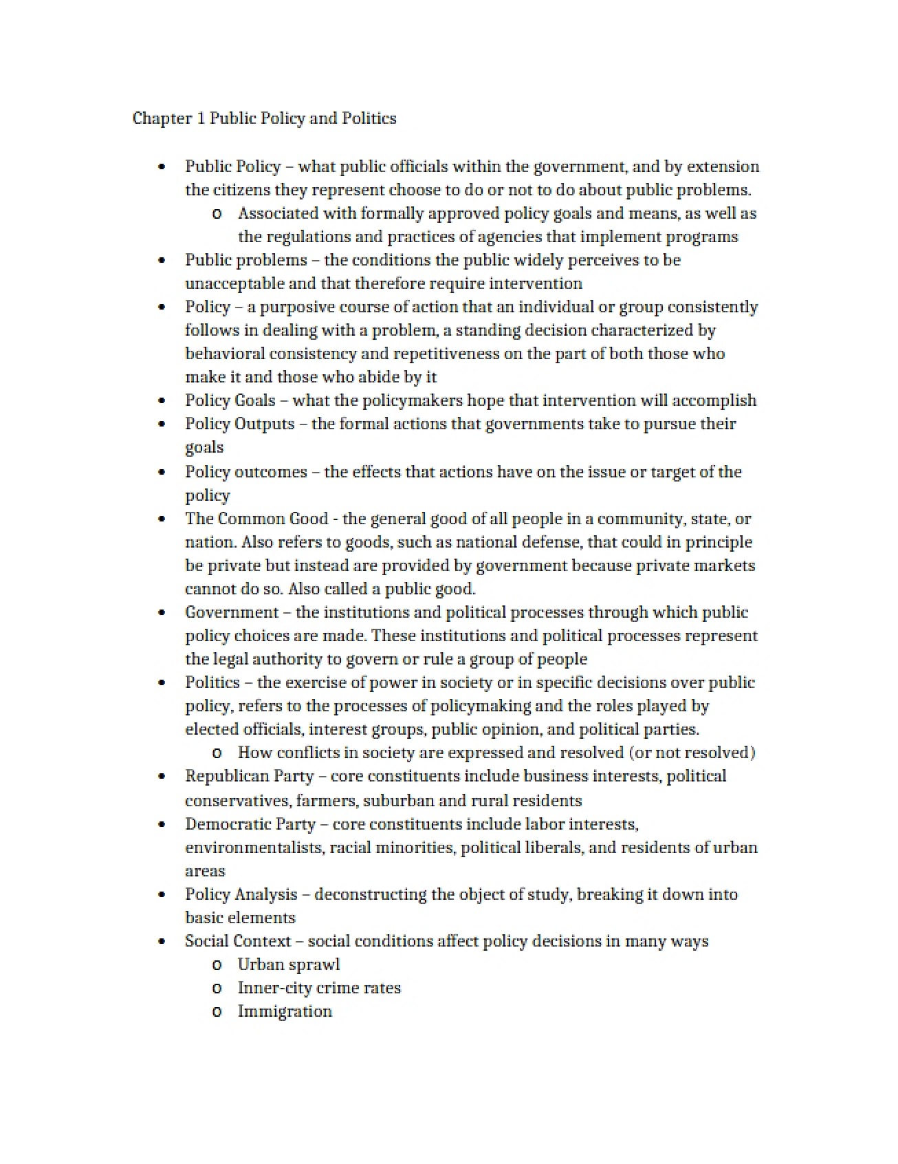 Chapter One Politics and Policy