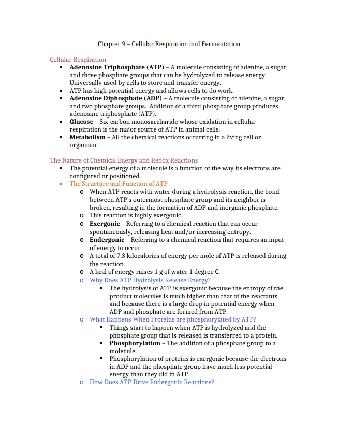 Fermentation and Cellular Respiration (Chapter 9)