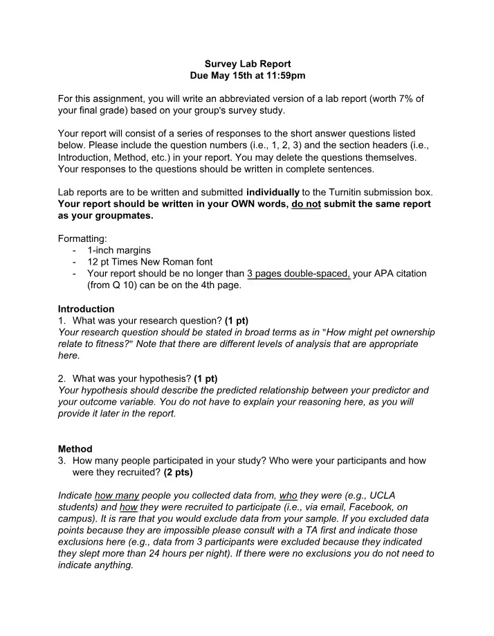 Lab Report for Survey