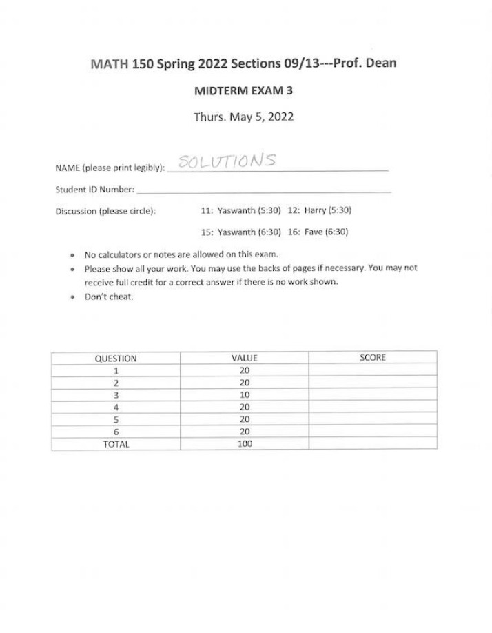 Calculus I - Practice Exam 3 Solutions