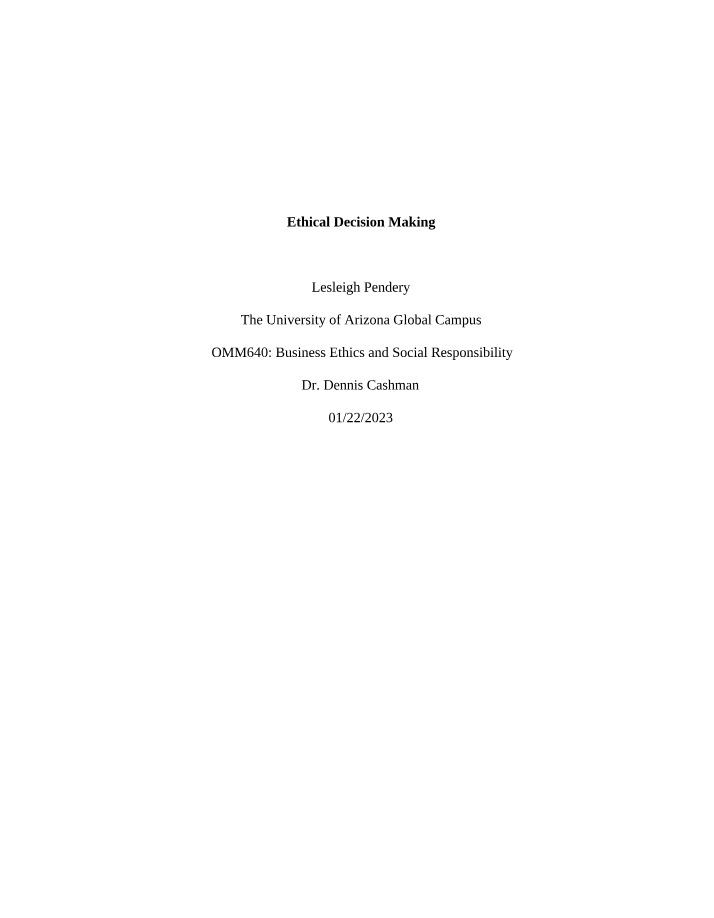 Performance Management - Ethical Decision Making