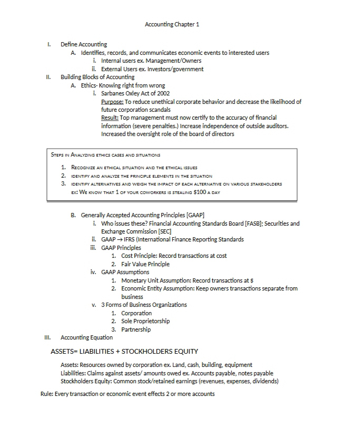 First Chapter of Accounting