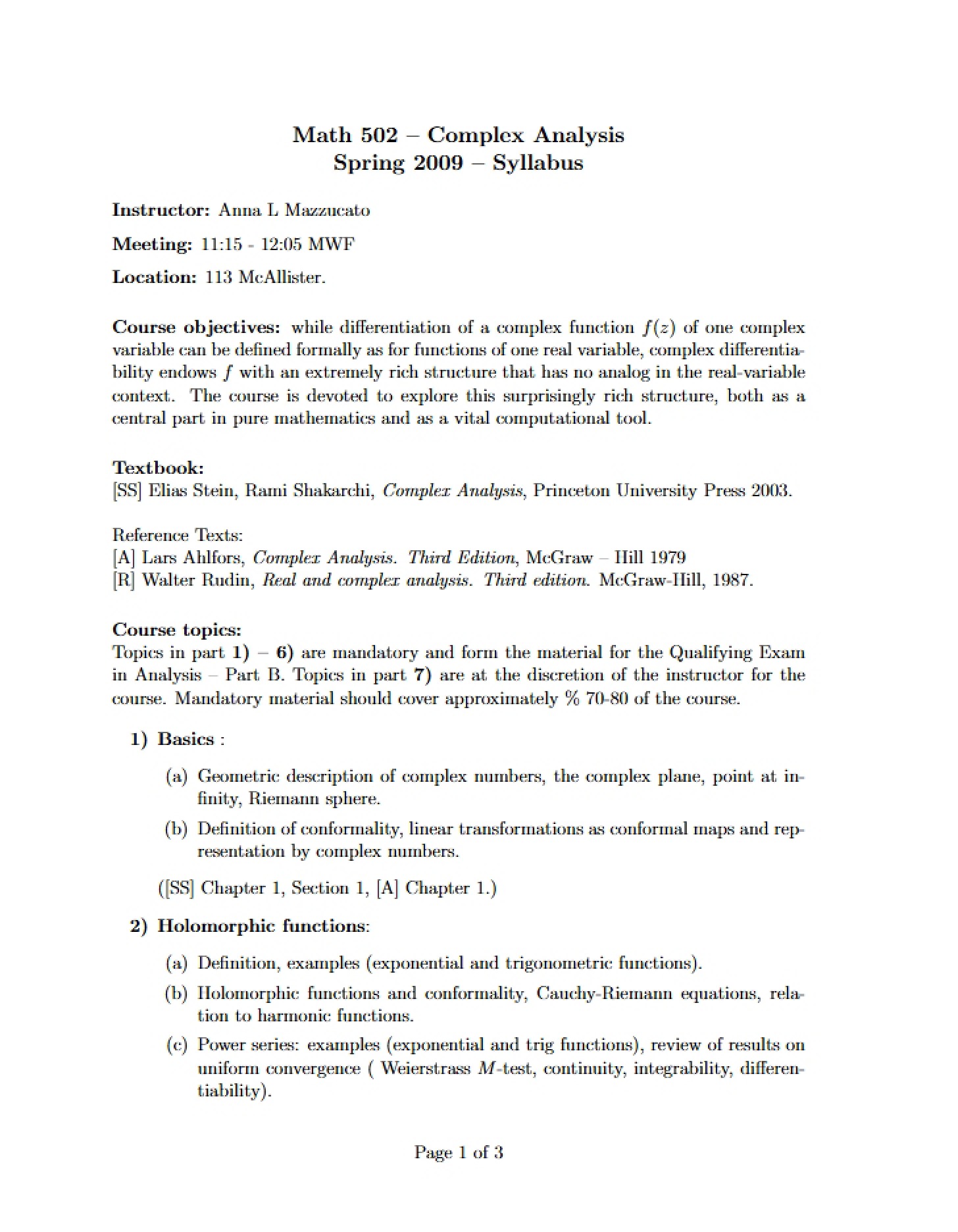 Complex Analysis for Math 502
