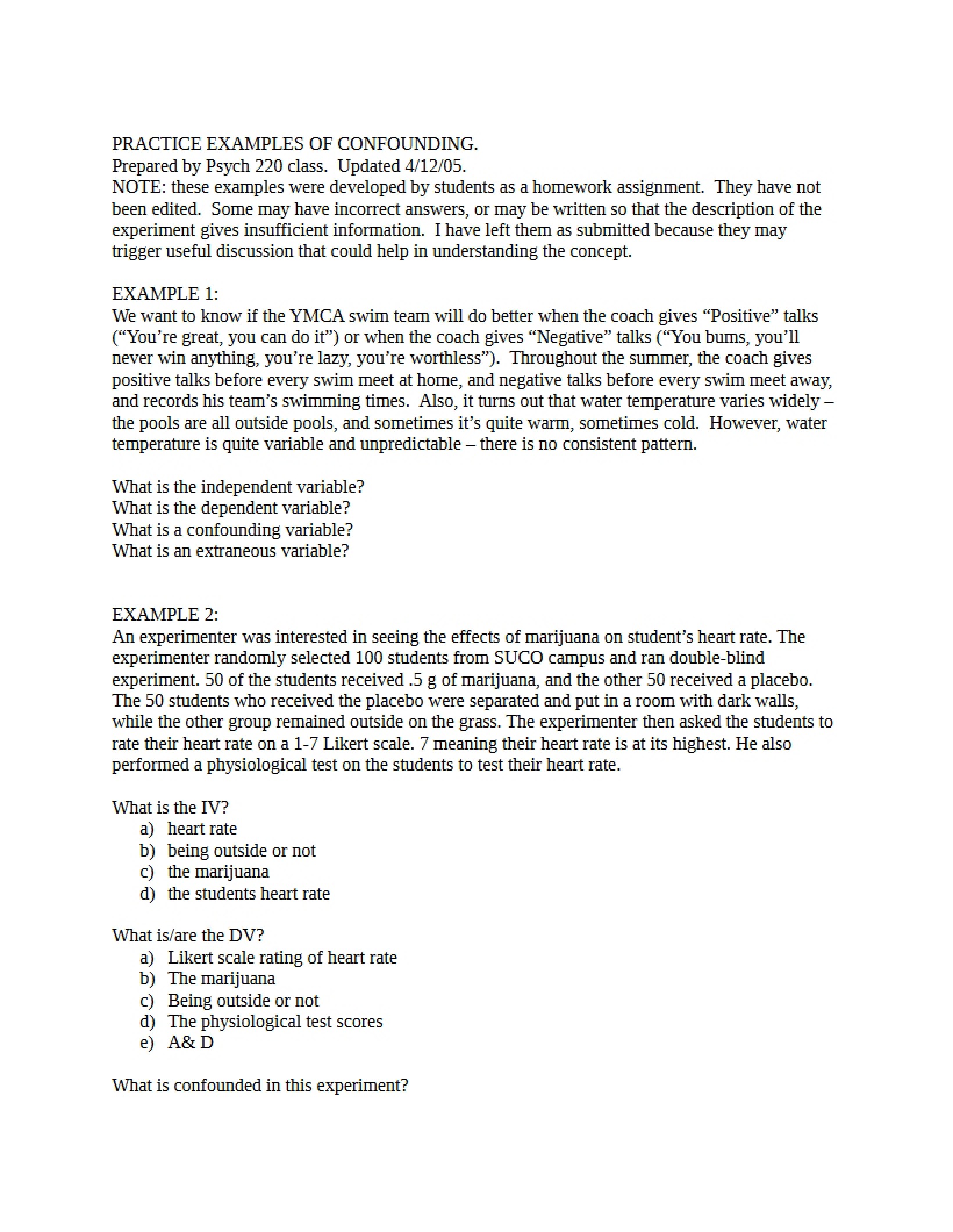 Confounding Practice Examples