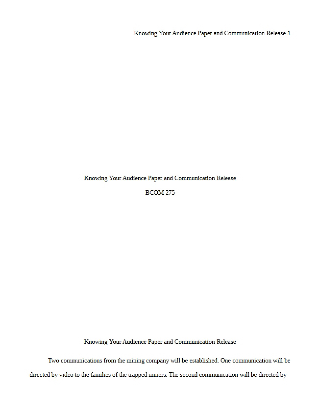 Paper on Knowing Your Audience and Communication Release