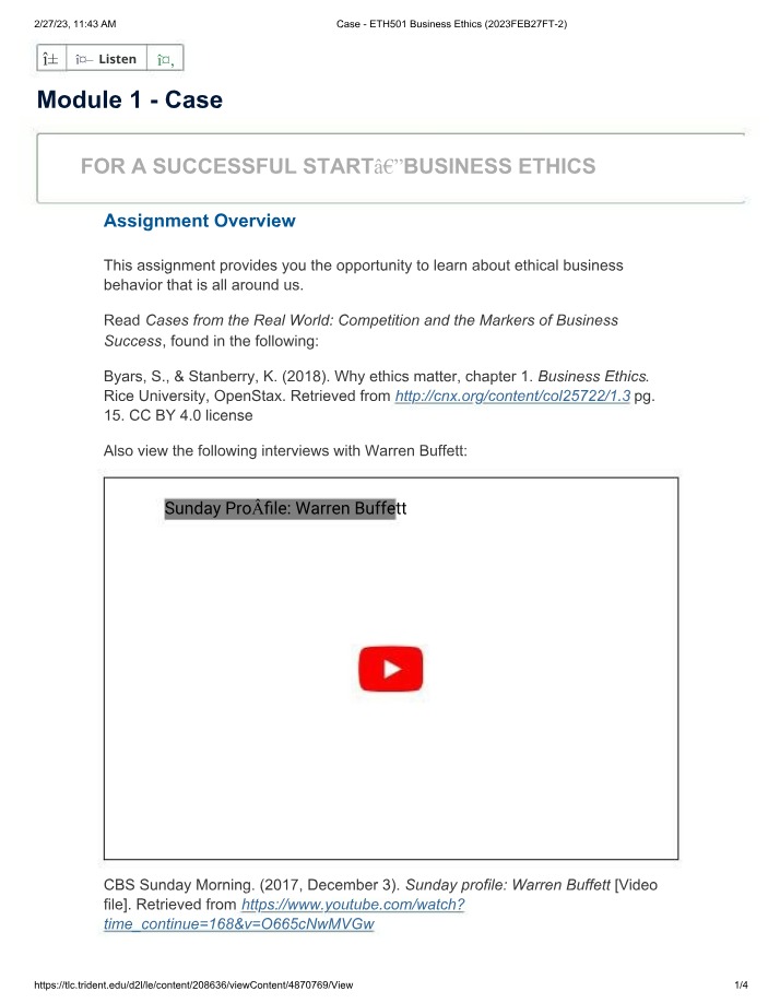 Case Instructions for Module 1