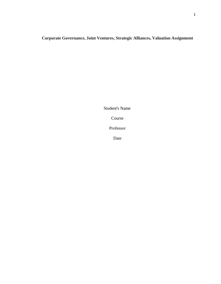 Corporate Governance, Joint Ventures, and Strategic Alliances