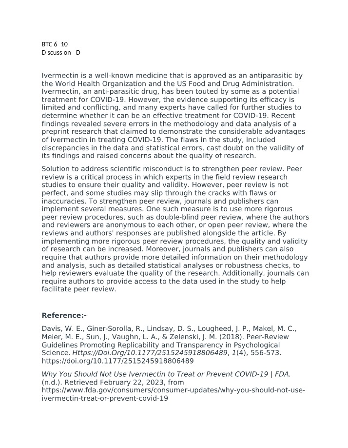 Ivermectin as a COVID-19 Treatment - Limitations