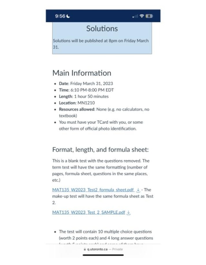 MAT135 W2023 Test 2 Formula Sheet
