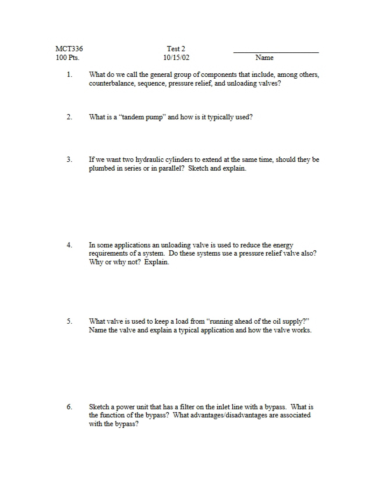 Second Examination for Fluid Power