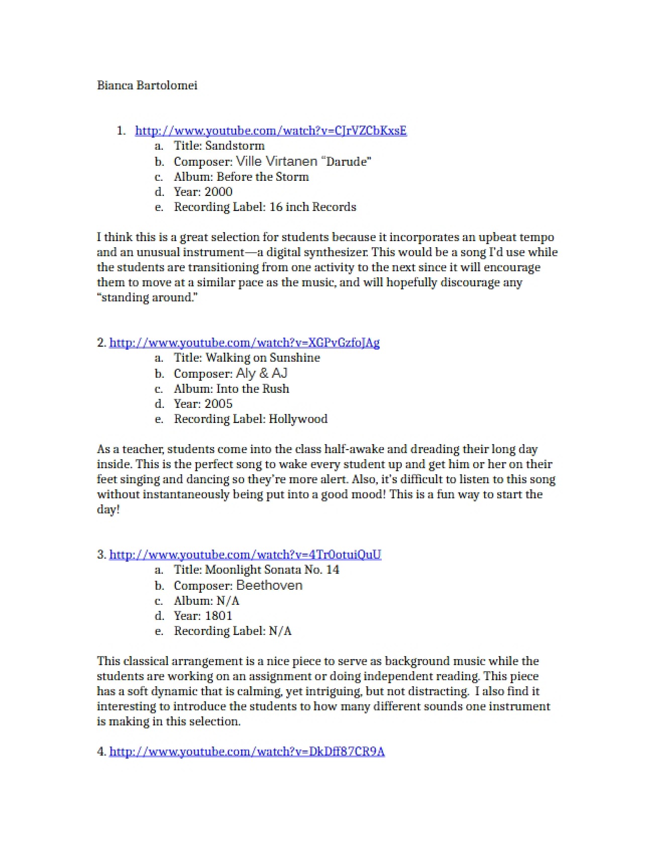 List of Songs
