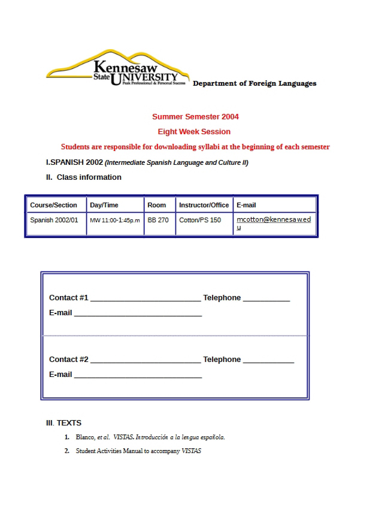Intermediate Spanish II Curriculum Overview