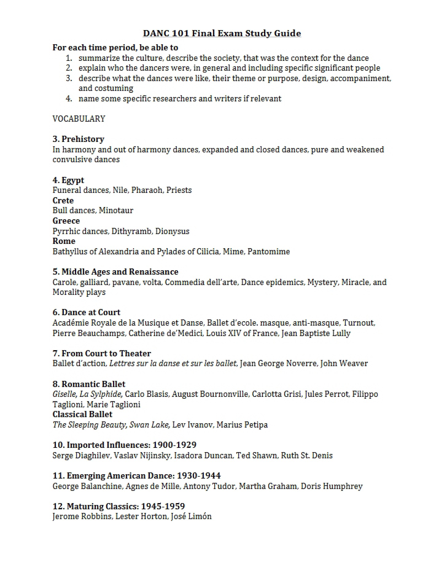 Study Guide for Final Examination