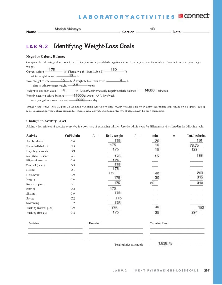 Calculating Negative Calorie and Identifying Weight-Loss Goals