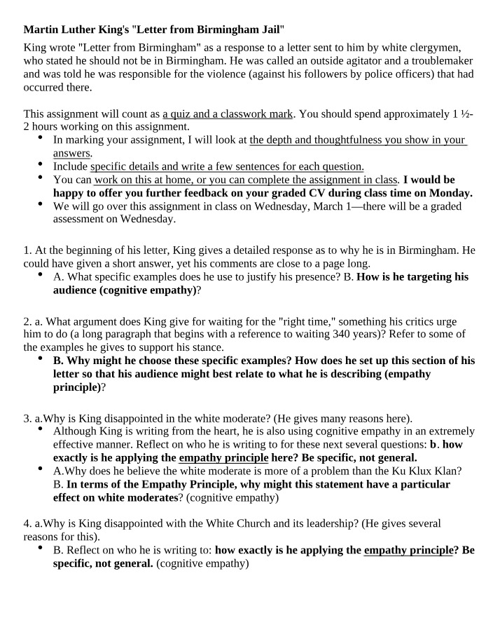 Analysis of Martin Luther King's Letter from Birmingham Jail