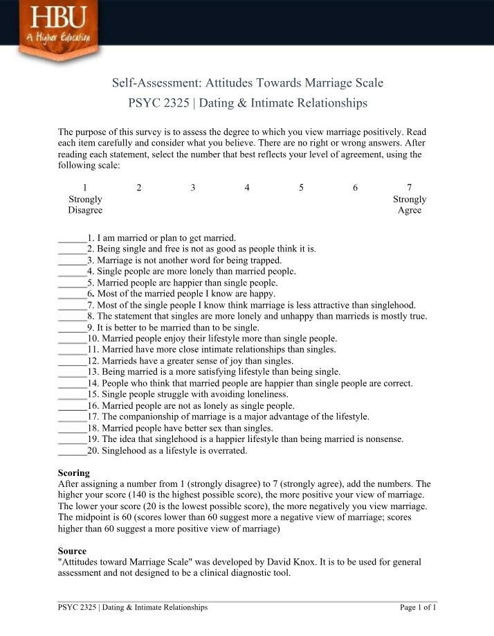 Attitudes Towards Marriage - Self-Assessment Survey