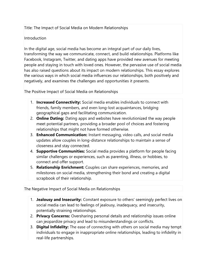 Social Media Impact on Modern Relationships