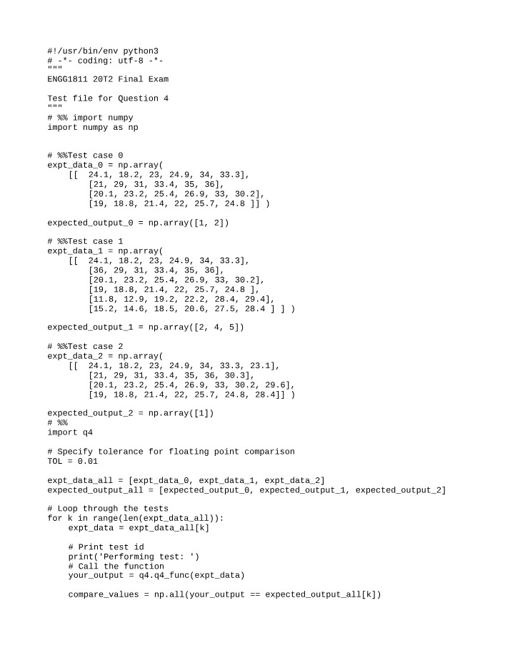 ENGG1811 Final Exam (20T2) Question 4 - Numpy Array Test File