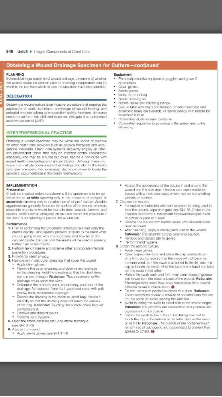 Obtaining a Wound Drainage Specimen - Equipment and Delegation