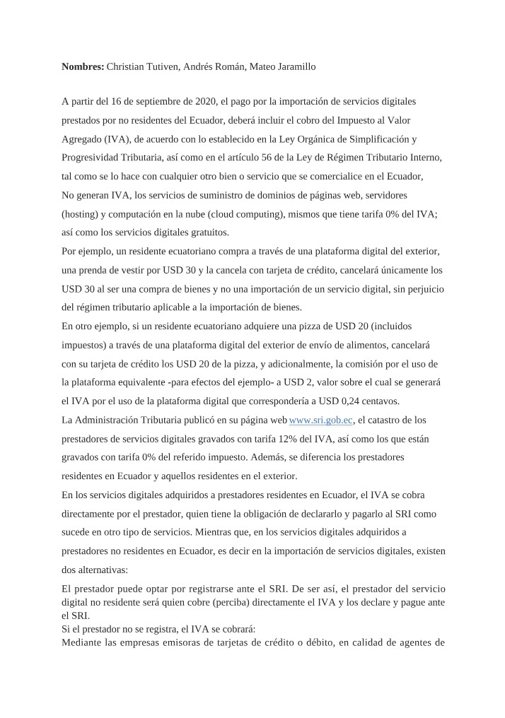 Análisis del IVA en la importación de servicios digitales en Ecuador (2020)