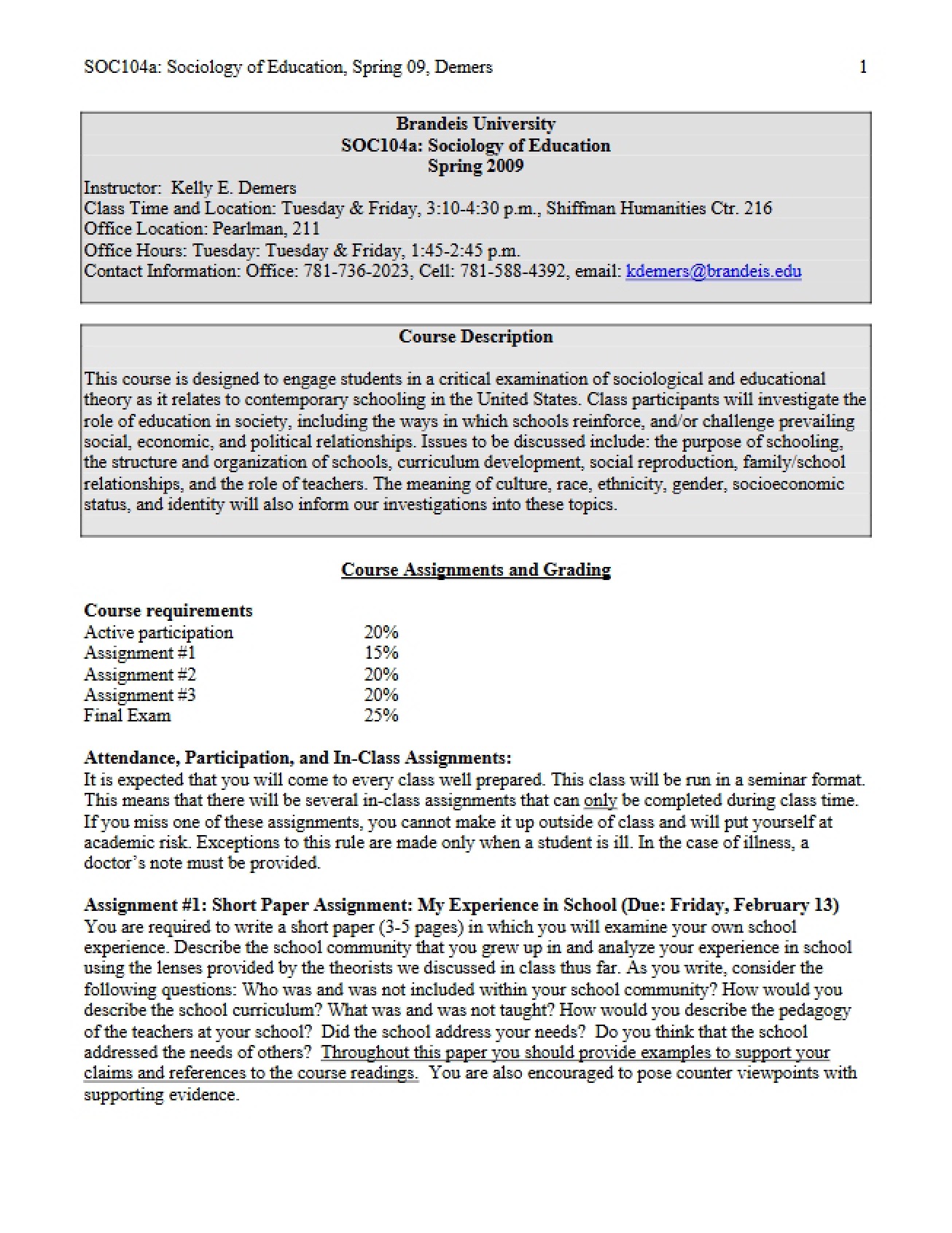 Sociology of Education Spring 09