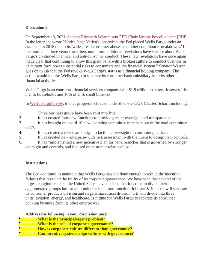 Wells Fargo and Intel Analysis - Discussion 9 and 10