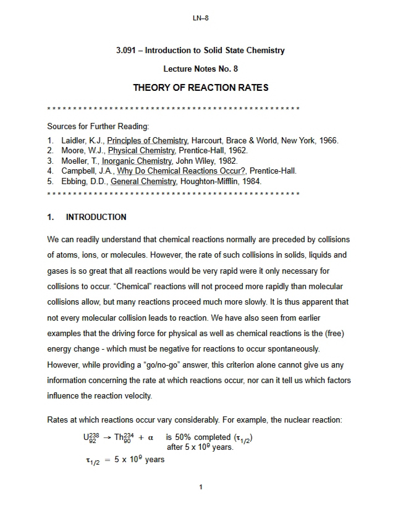 Reaction Rates Theory