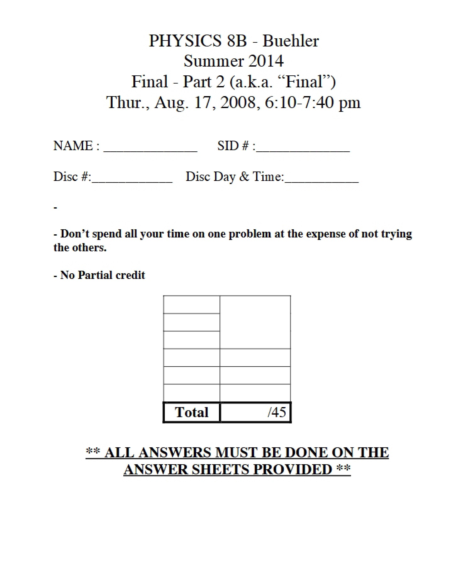 Final Exam Summer 2014 (8B)
