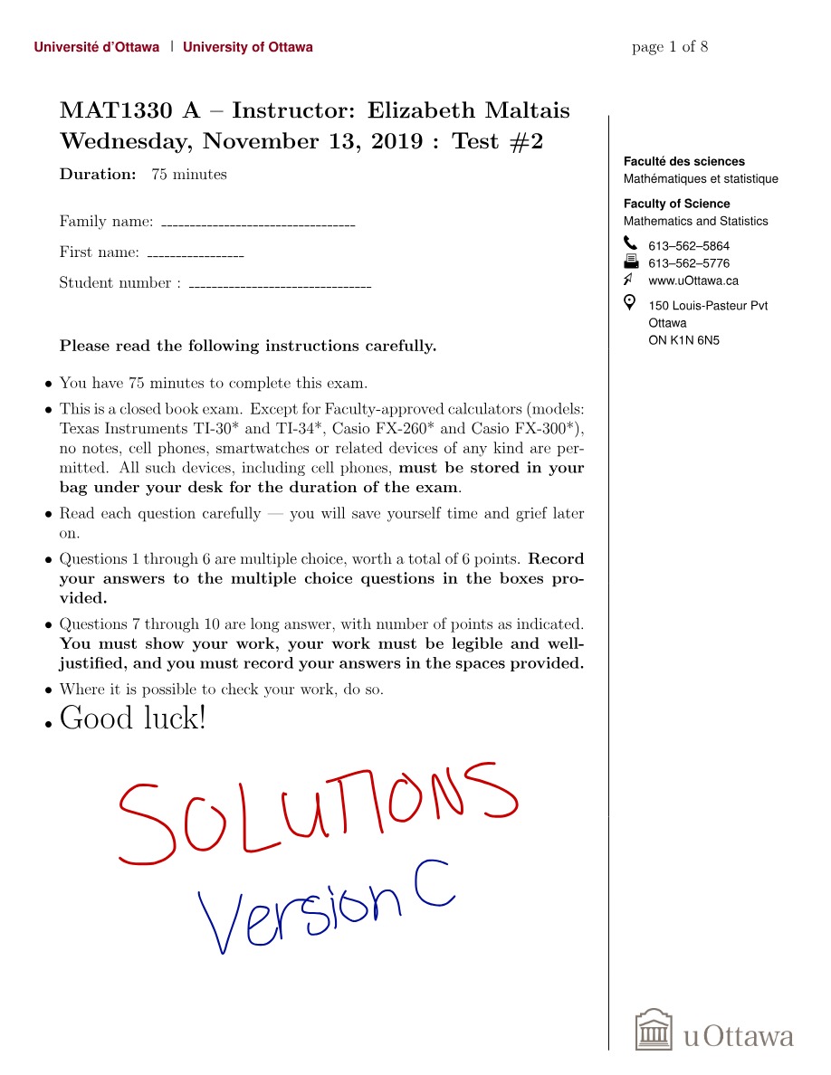 MAT1330 A Test 2 Form A