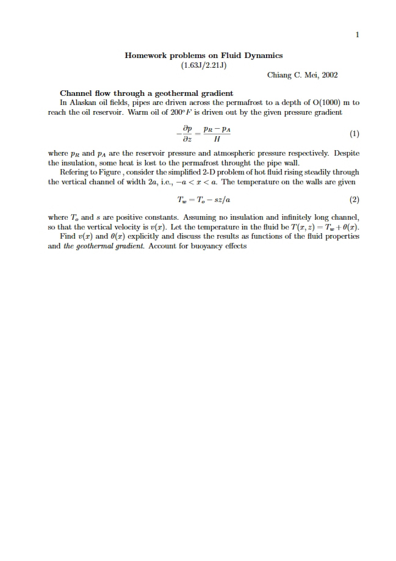 Fluid Dynamics Homework Problems