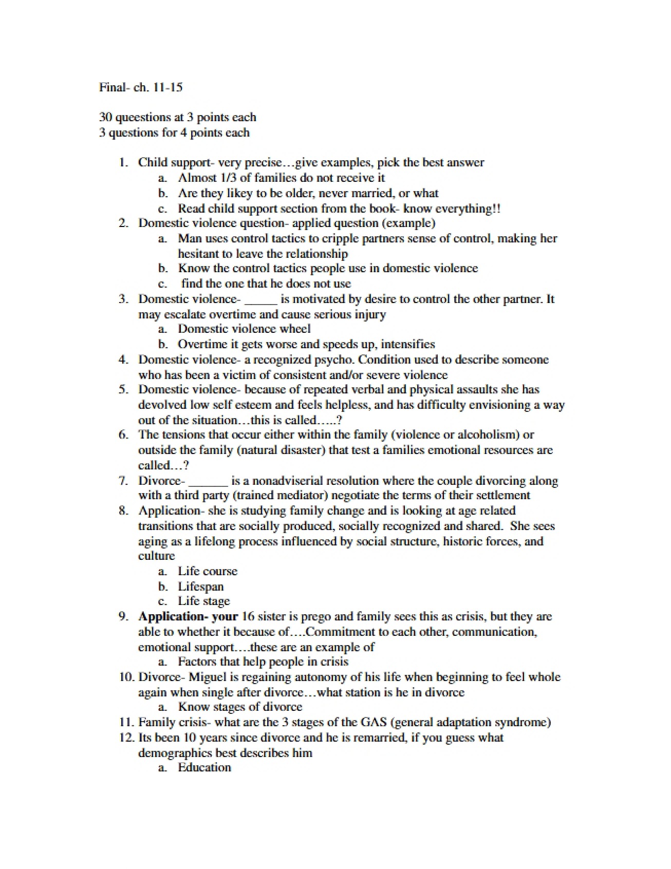 Comprehensive Review Sheet for the Final
