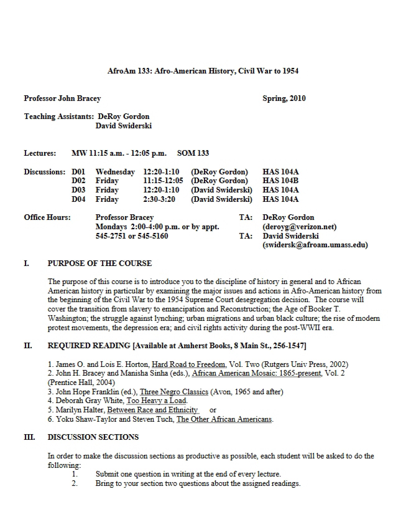 African-American History Course Outline