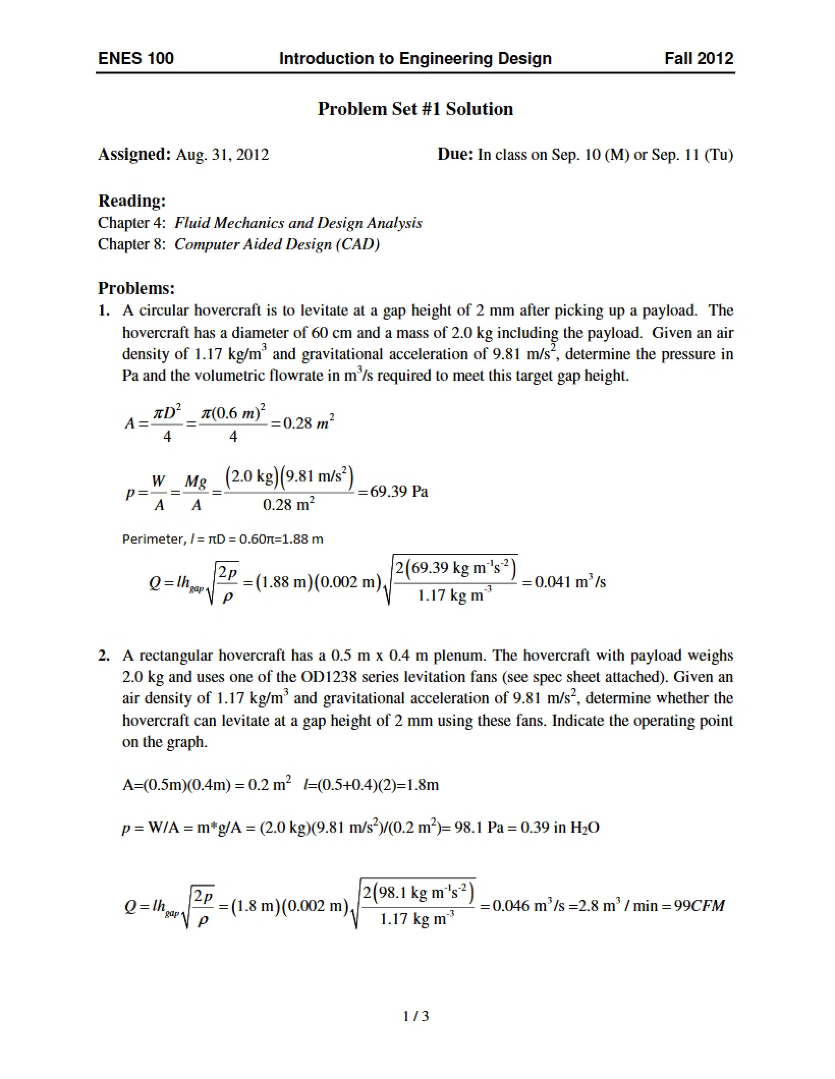 Solutions to Problem Set One