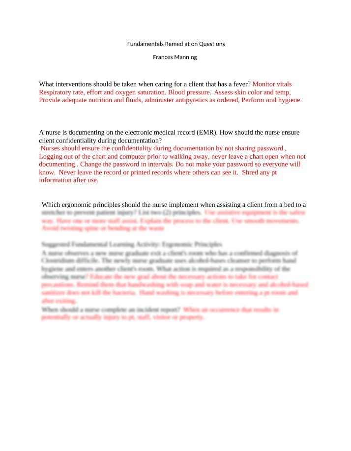 Remediation Questions for Fundamentals