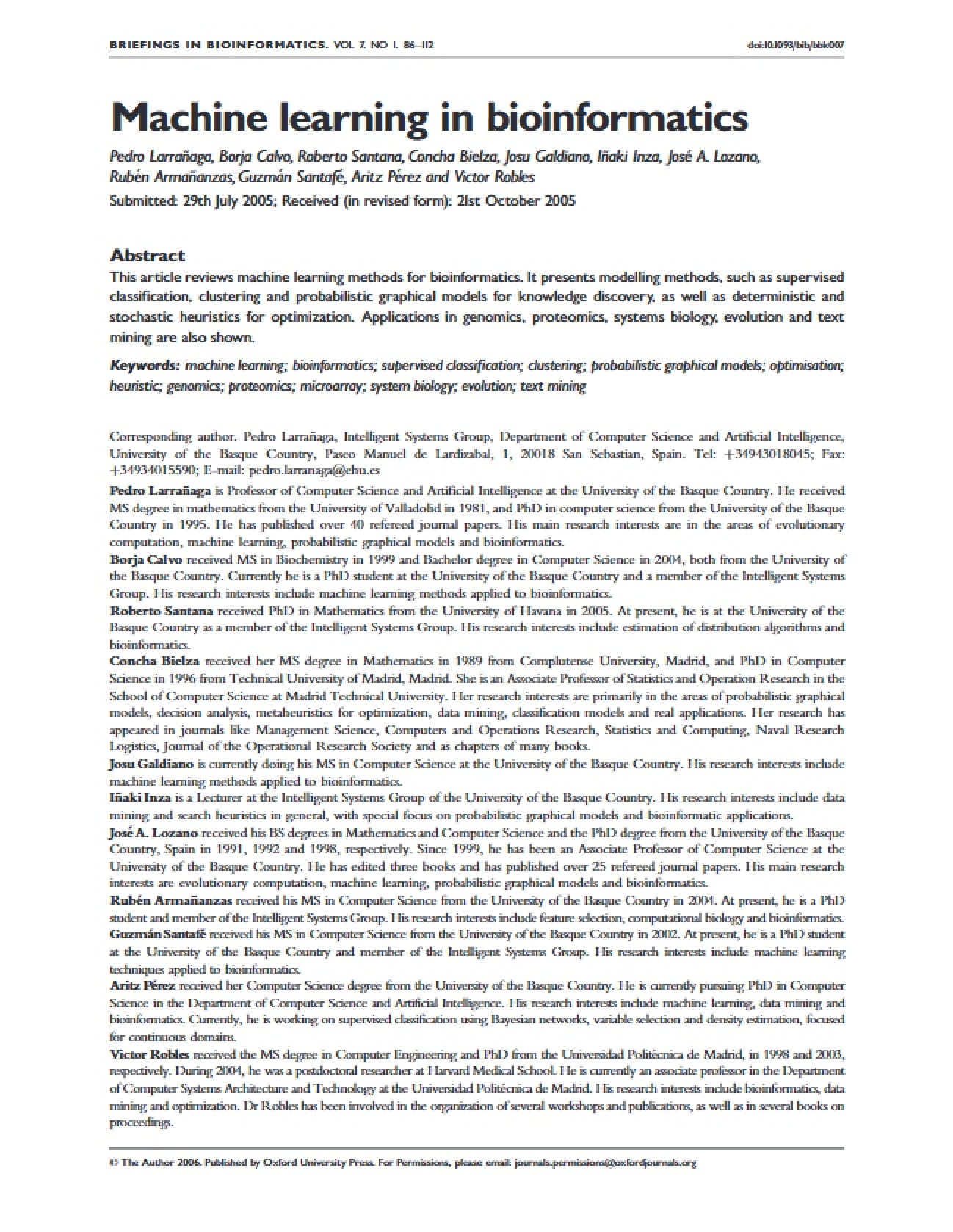 Bioinformatics: Machine Learning Applications