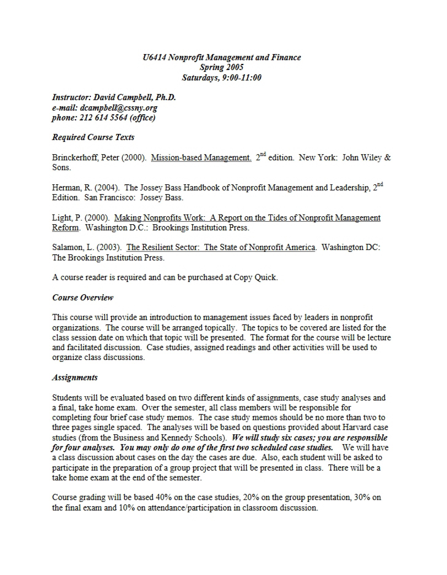 Syllabus Nonprofit Finance and Management