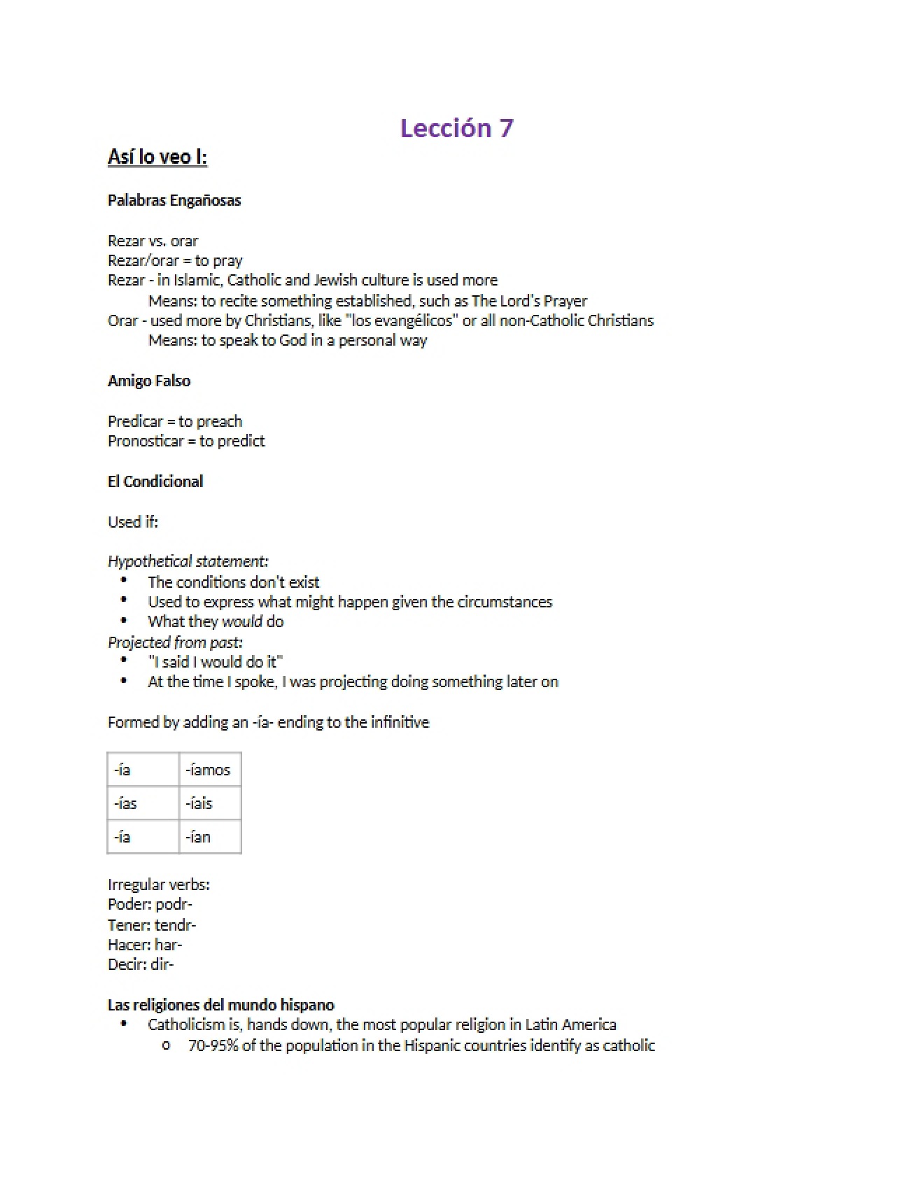 Notes for Spanish II