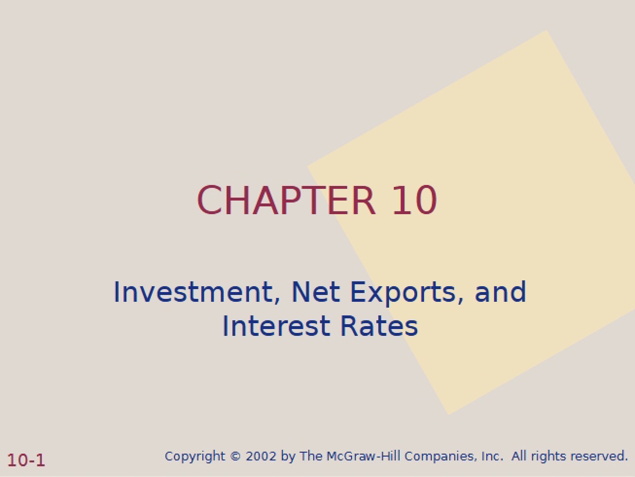 Investment, Net Exports, and Interest Rates Chapter Ten