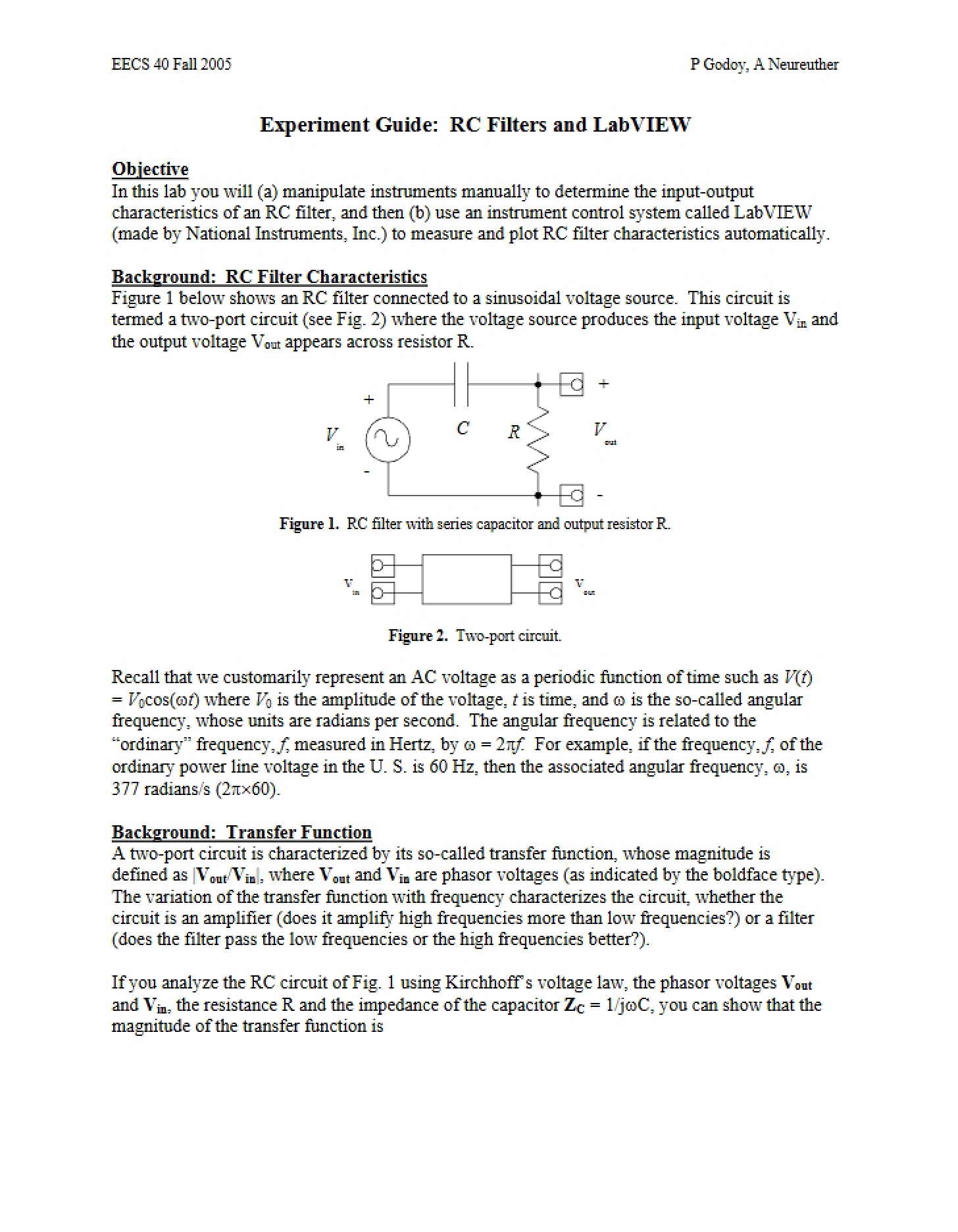 LabVIEW and RC Filters Experiment Guide