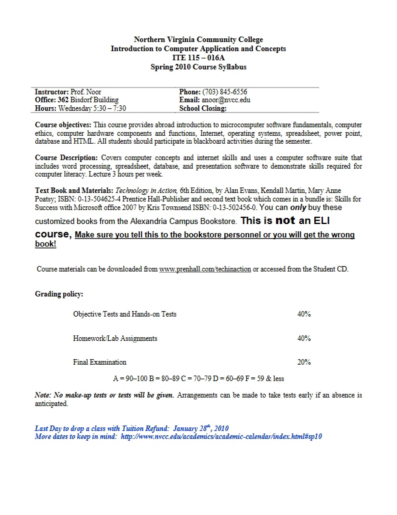 Syllabus for ITE 115