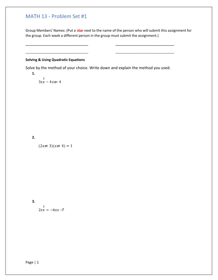 MATH 130 Problem Set 1