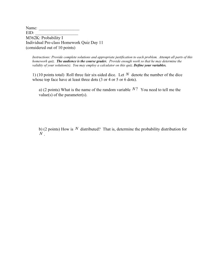 Day 11 Pre-class Homework Quiz