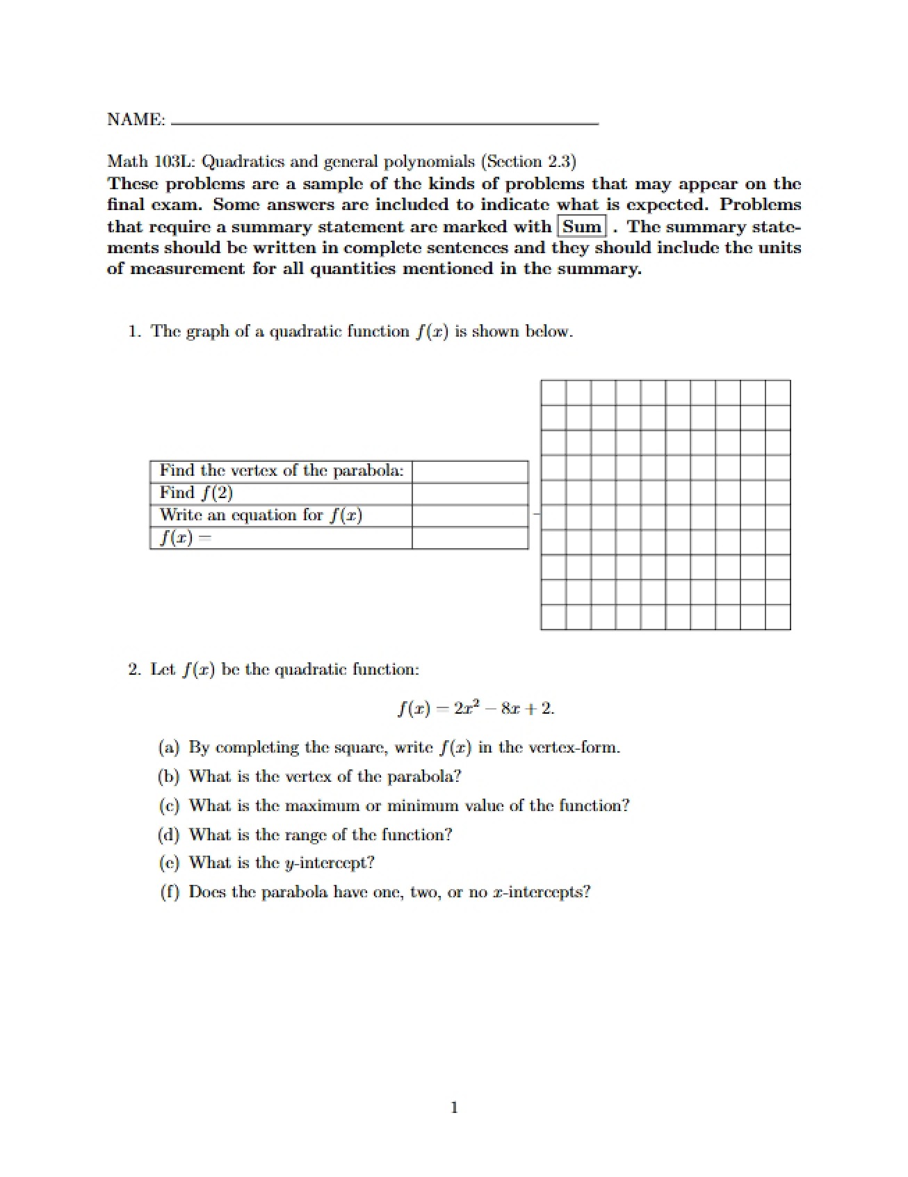 General Polynomials and Quadratics