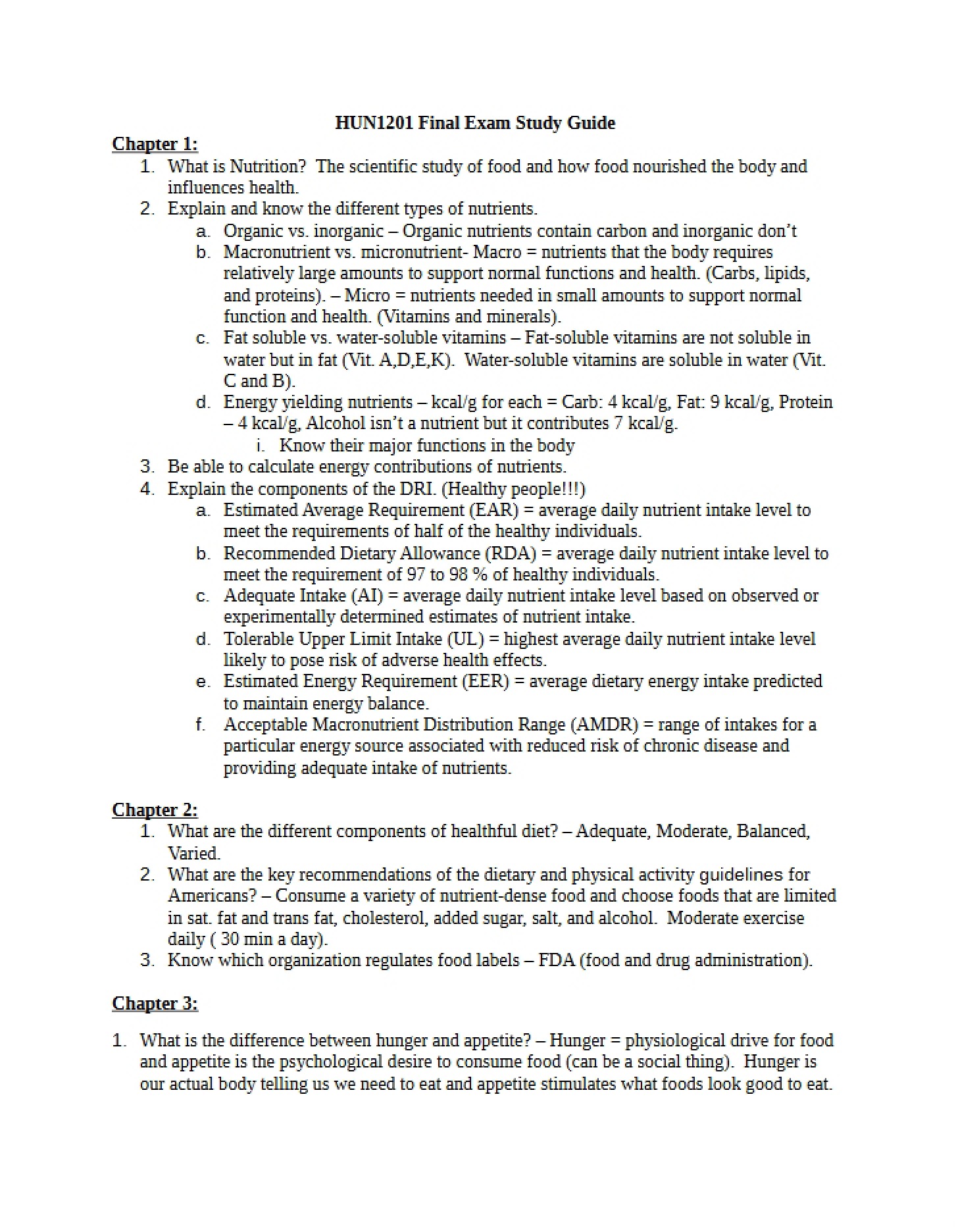 Summary for Final Examination