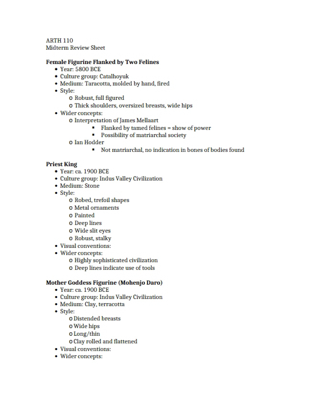 Review Sheet for Art History Midterm