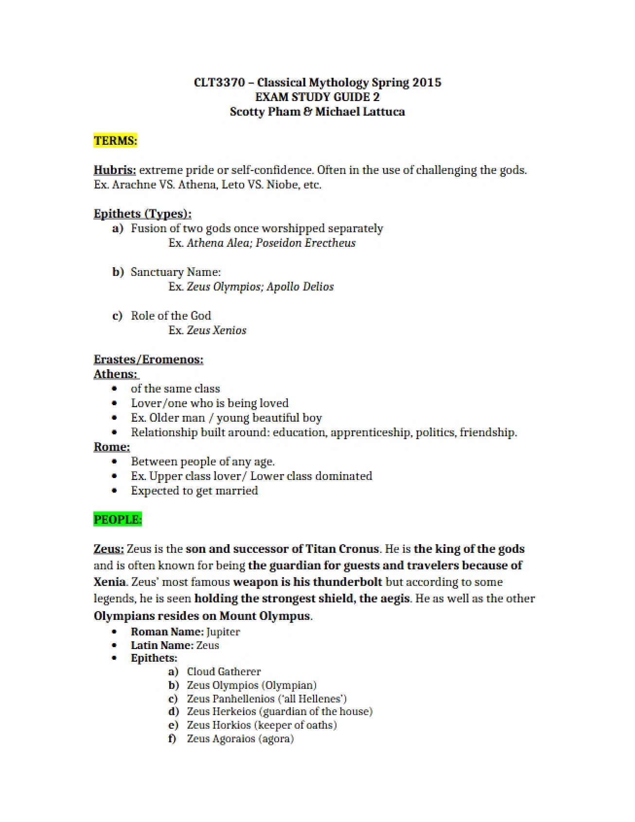 Guide for Studying Classical Mythology