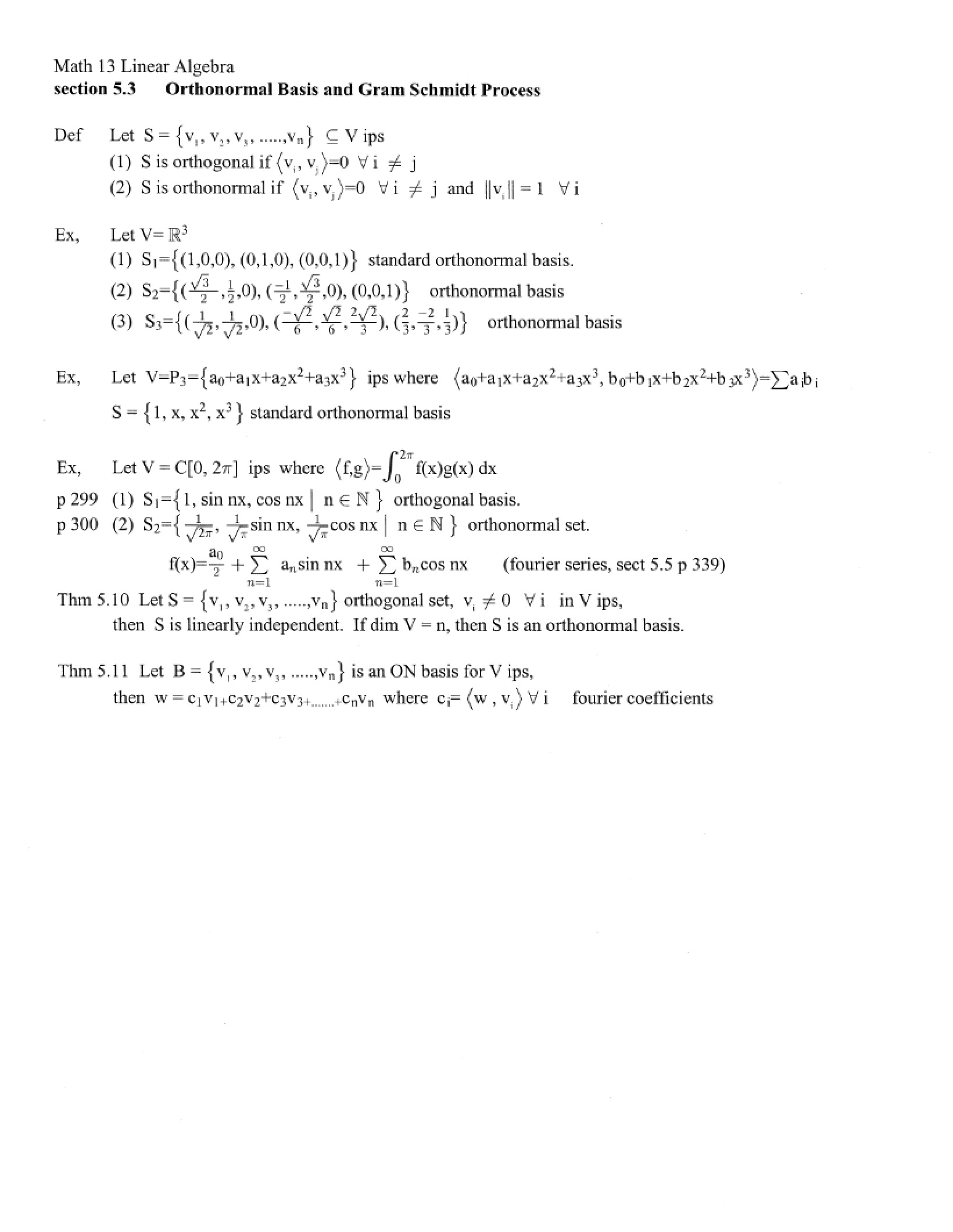 Gram-Schmidt and Orthonormal Basis (5.3)