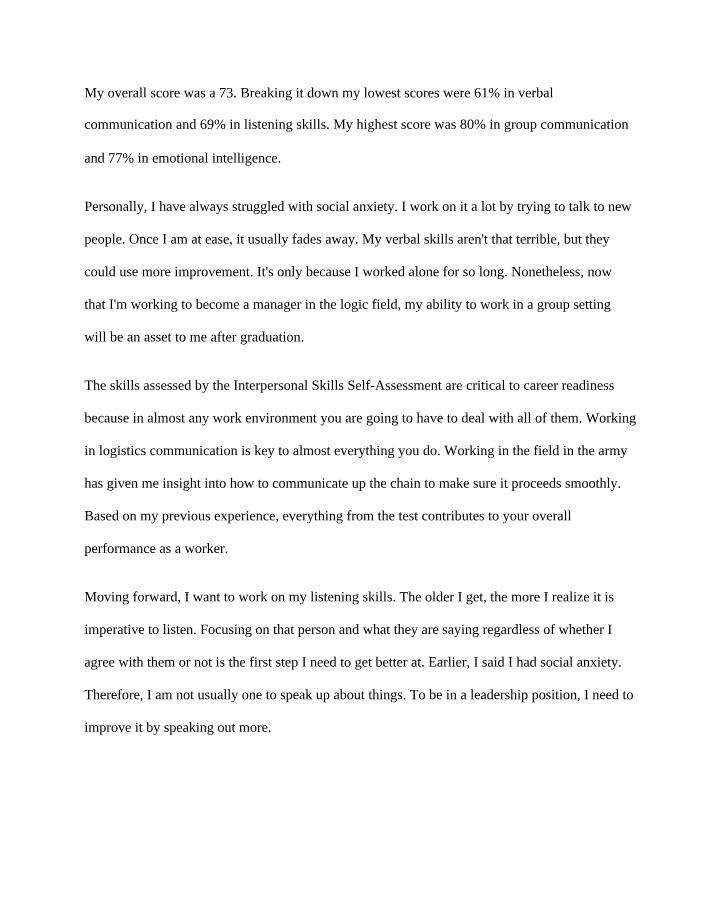 Report - Interpersonal Skills Self-Assessment