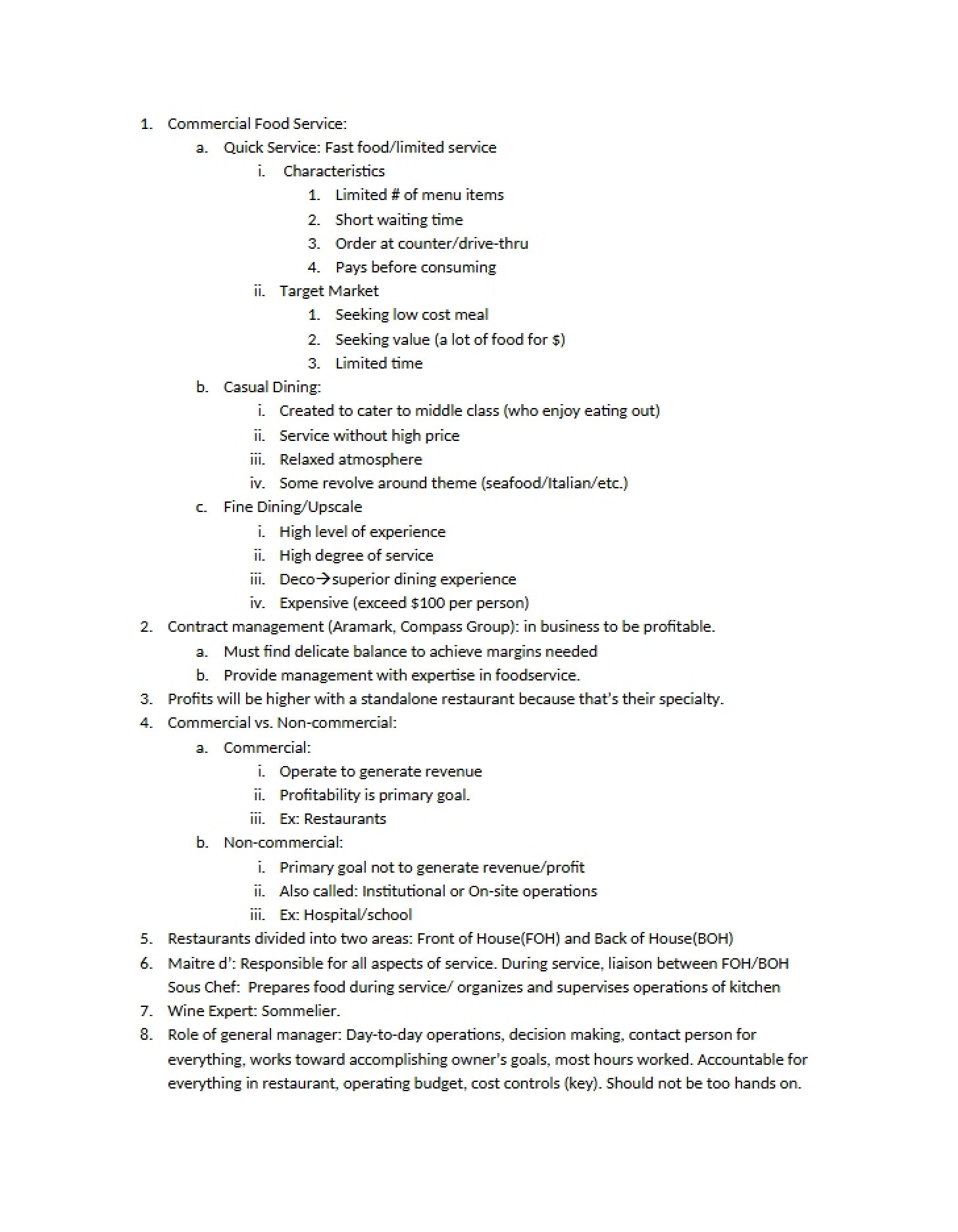 Commercial Food Service Industry