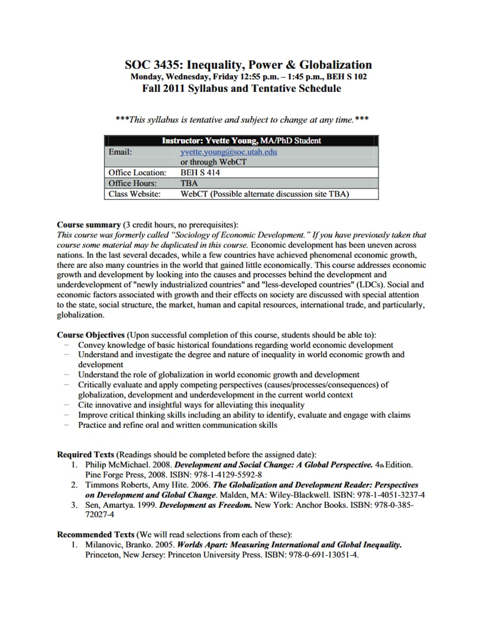 Syllabus Inequality and Globalization